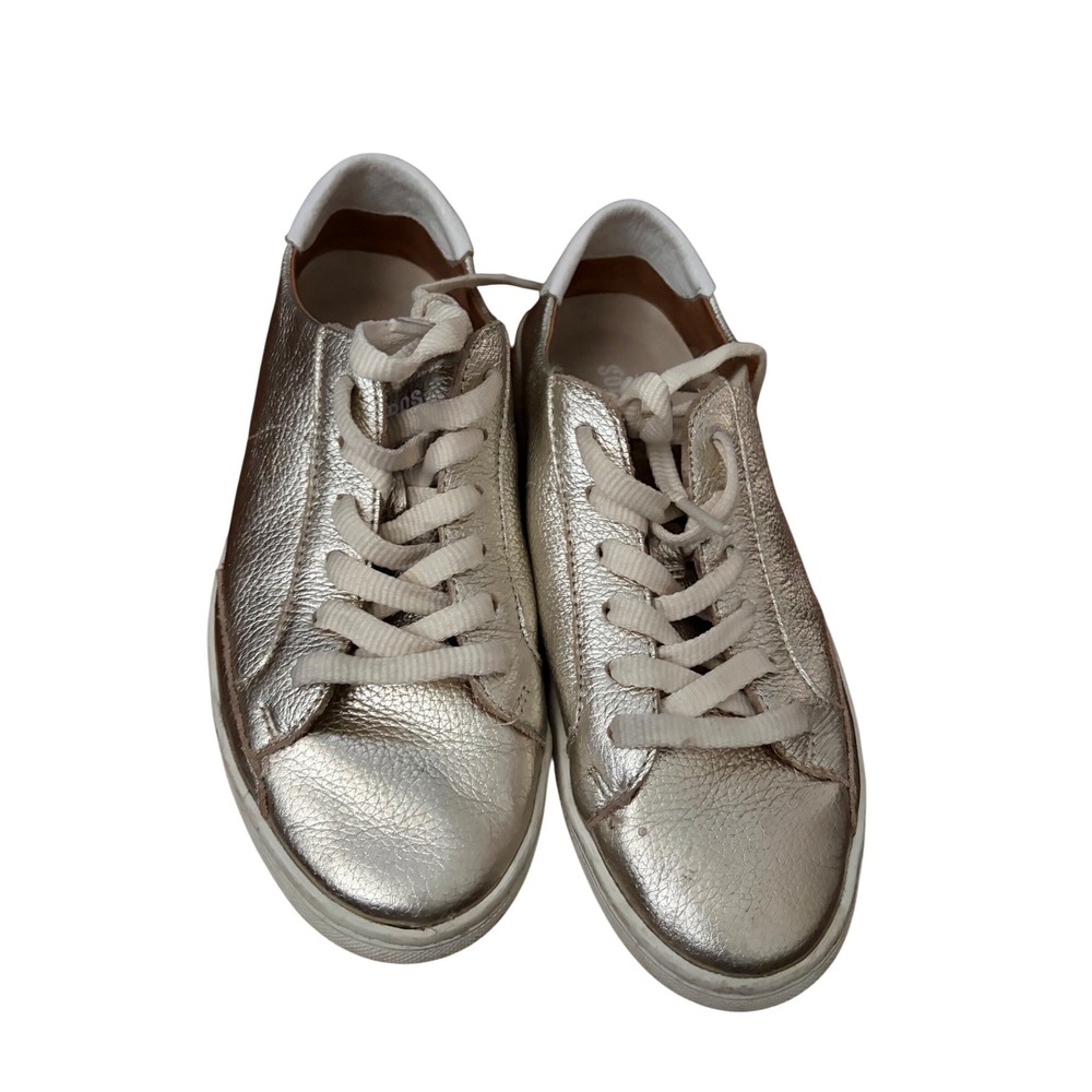 Soludos Womens Gold Metallic Leather Low Top Lace Up Sneakers Size 6